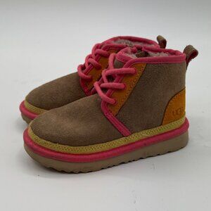 UGG Neumel Li Brown Suede Chukka Boots Pink Trim & Shearling Lining Size 10
